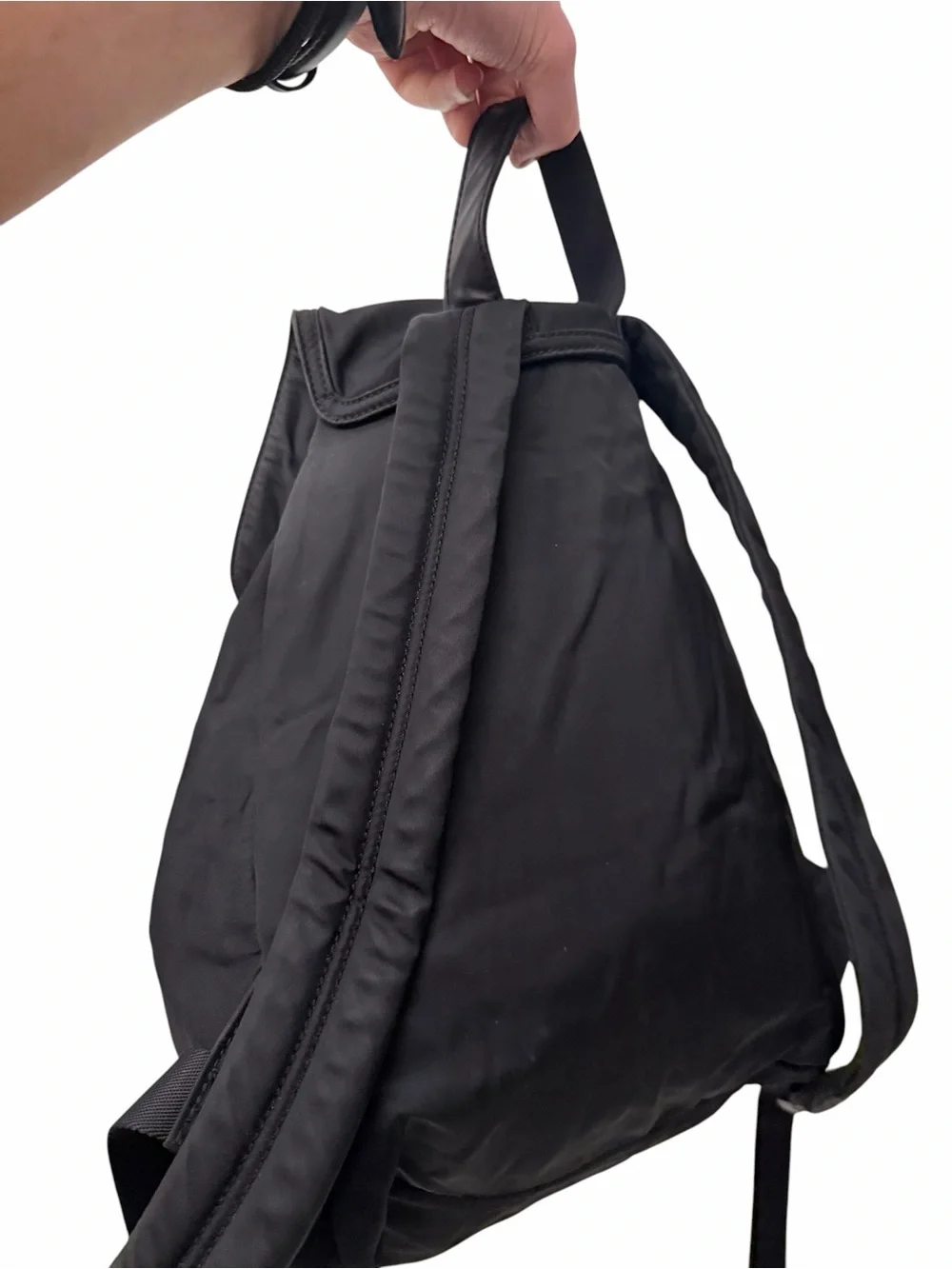 Rebecca Minkoff Black Nylon Drawstring Backpack with Front Zip
